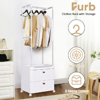 Furb Clothe Rack 3-In-1 Coat Rack Storage Stand Rolling Storage Cart White Small