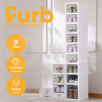 Furb 9 Tier Shoe Boxs Clear Shoe Storage Carbin Set Foldable Shoes Organizer