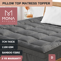 Mona Bedding Mattress Topper 1100GSM Bamboo Microfibre Pillowtop Cover Double D