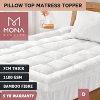 Mona Bedding Mattress Topper 1100GSM Bamboo Microfibre Pillowtop Mat Double Pad