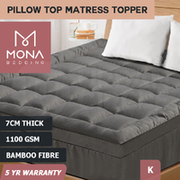 Mona Bedding Mattress Protector Bamboo Fibre Pillowtop Topper Cover 1100GSM King