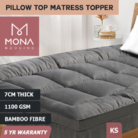 Mona Bedding Bamboo Charcoal Pillowtop Mattress Topper Protector Cover 1100GSM