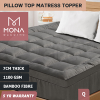 Mona Bedding 1100GSM Cotton Fibre Pillowtop Mattress Topper Pad Underlay Queen Q