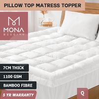 Mona Bedding Pillowtop Mattress Topper Microfibre Luxury Bed Mat Pad Cover Queen