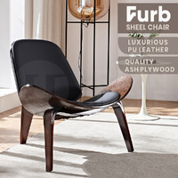 Furb Shell Chair Ash Plywood PU Leather Accent Chair Living Room Black