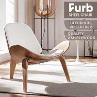 Furb Shell Chair Ash Plywood PU Leather Accent Chair Living Room White