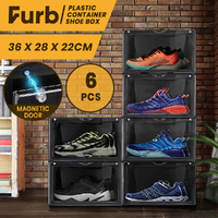 Furb 6PCS Shoe Display Box Plastic Container Stackable Boxes Storage Case Black