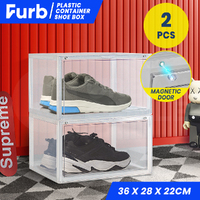 Furb 2PCS Shoe Display Box Plastic Container Stackable Boxes Storage Case Smoke