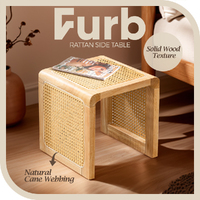 Furb Rattan Coffee Side End Tables Bedside Table for Home, Living Room, OAK