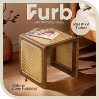 Furb Rattan Coffee Side End Tables Bedside Table for Home, Living Room, Walnut