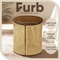 Furb Rattan Bedside Table Round Coffee Side End Tables Sofa Desk w/Storage, 40CM