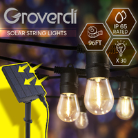 Groverdi 96FT Solar Festoon Lights Outdoor 30 LED String Garden Party Waterproof