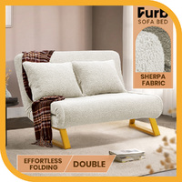 Furb Sofa Bed Lounge Chair Sherpa Fabric Folding Recliner Double Seat Beige