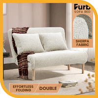 Furb Sofa Bed Lounge Chair Sherpa Fabric Recliner Wood Leg Double Seat Beige