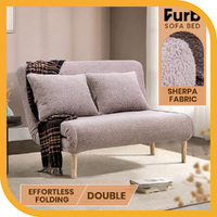 Furb Sofa Bed Lounge Chair Sherpa Fabric Recliner Wood Leg Double Seat Grey