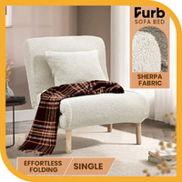 Furb Sofa Bed Lounge Chair Sherpa Fabric Recliner Wood Leg Single Seat Beige