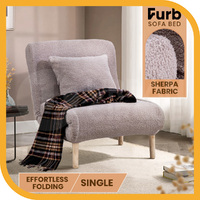 Furb Sofa Bed Lounge Chair Sherpa Fabric Recliner Wood Leg Single Seat Grey