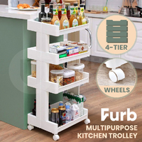 Furb 4 Tier Kitchen Storage Trolley Cart Plastic Rack Shelf Toy Organiser White