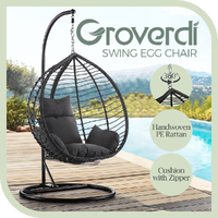 Groverdi Outdoor Hanging Egg Chair with Stand Cushion Patio Egg Swing Chairs