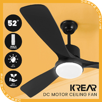 Krear 52" Ceiling Fan With Light Wooden Blade Fans DC Motor Remote Control Black