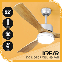 Krear 52" Ceiling Fan With Light Wooden Blade DC Motor Remote Control 6 Speed