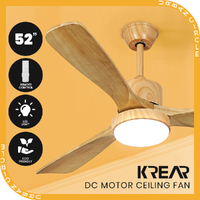 Krear Ceiling Fan With Light 52" DC Motor Wooden Blade Remote Control 6 Speed