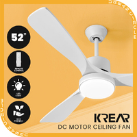 Krear 52" Ceiling Fan With Light Wooden Blade Fans DC Motor Remote Control White