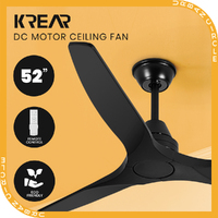 Krear 52" Ceiling Fan With Remote Control Wooden Blades Motor Fans Indoor Black