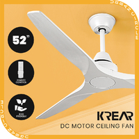 Krear 52" Ceiling Fan With Remote Control Wooden Blades Motor Fans Indoor White