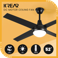 Krear 52" Ceiling Fan LED Light Remote Control Wooden Blades Timer 6 Speed Black