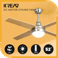 Krear 52" Ceiling Fan LED Light With Remote Control 4 Wooden Blades Wood Fans