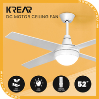 Krear 52" Ceiling Fan LED Light Remote Control Wooden Blades Timer 6 Speed White