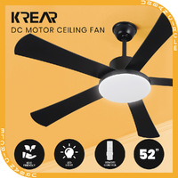 Krear 52" Ceiling Fan With Light 5 Wooden Blades Fans Remote Control 6 Speed