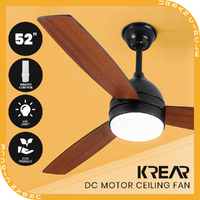 Krear 52" Ceiling Fan With Light 6 Speed Wooden Blades DC Motor Remote Control