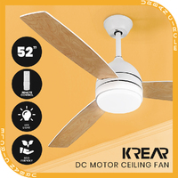 Krear 52" Ceiling Fan With Light DC Motor 6 Speed Wooden Blades Remote Control