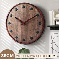 Furb Wall Clock Wood Round Wall Clocks Silent Non-Ticking Home Decor Large 35cm