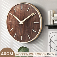 Furb Modern Wall Clock Wood Round Wall Clocks Silent Non-Ticking 40cm Home Room