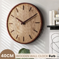 Furb Modern Wall Clock 40cm Wood Round Wall Clocks Silent Non-Ticking Home Room