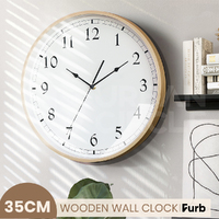 Furb Quartz Wall Clock Wooden Round Wall Clocks 35cm Silent Non-Ticking Decor