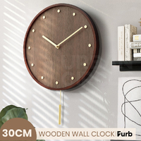 Furb Wall Clock with Pendulum Wood Round Wall Clocks Silent Non-Ticking Decor