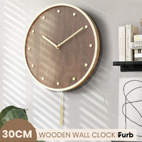 Furb Wall Clock with Pendulum Wooden Round Wall Clocks Silent Non-Ticking Decor