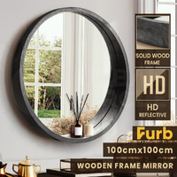 Furb Wooden Wall Mirrors Flat Round Makeup Mirror Bathroom Home Decor 100CM