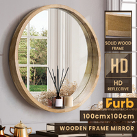 Furb Wooden Wall Mirrors Flat Round Makeup Mirror Bathroom Home Decor 100CM