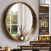 Furb Wooden Wall Mirrors Flat Round Makeup Mirror Bathroom Home Decor 100CM