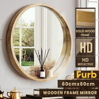 Furb Wooden Wall Mirrors Flat Round Makeup Mirror Bathroom Home Decor 60CM