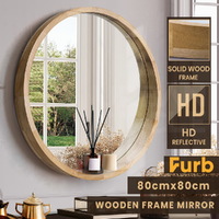 Furb Wooden Wall Mirrors Flat Round Makeup Mirror Bathroom Home Decor 80CM