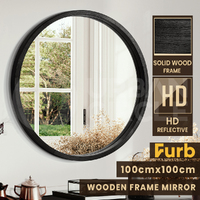 Furb Wooden Wall Mirrors Round Makeup Mirror Bathroom Home Decor 100CM