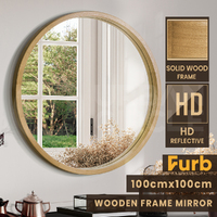 Furb Wooden Wall Mirrors Round Makeup Mirror Bathroom Home Decor 100CM