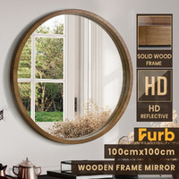 Furb Wooden Wall Mirrors Round Makeup Mirror Bathroom Home Decor 100CM