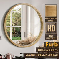 Furb Wooden Wall Mirrors Round Makeup Mirror Bathroom Home Decor 60CM